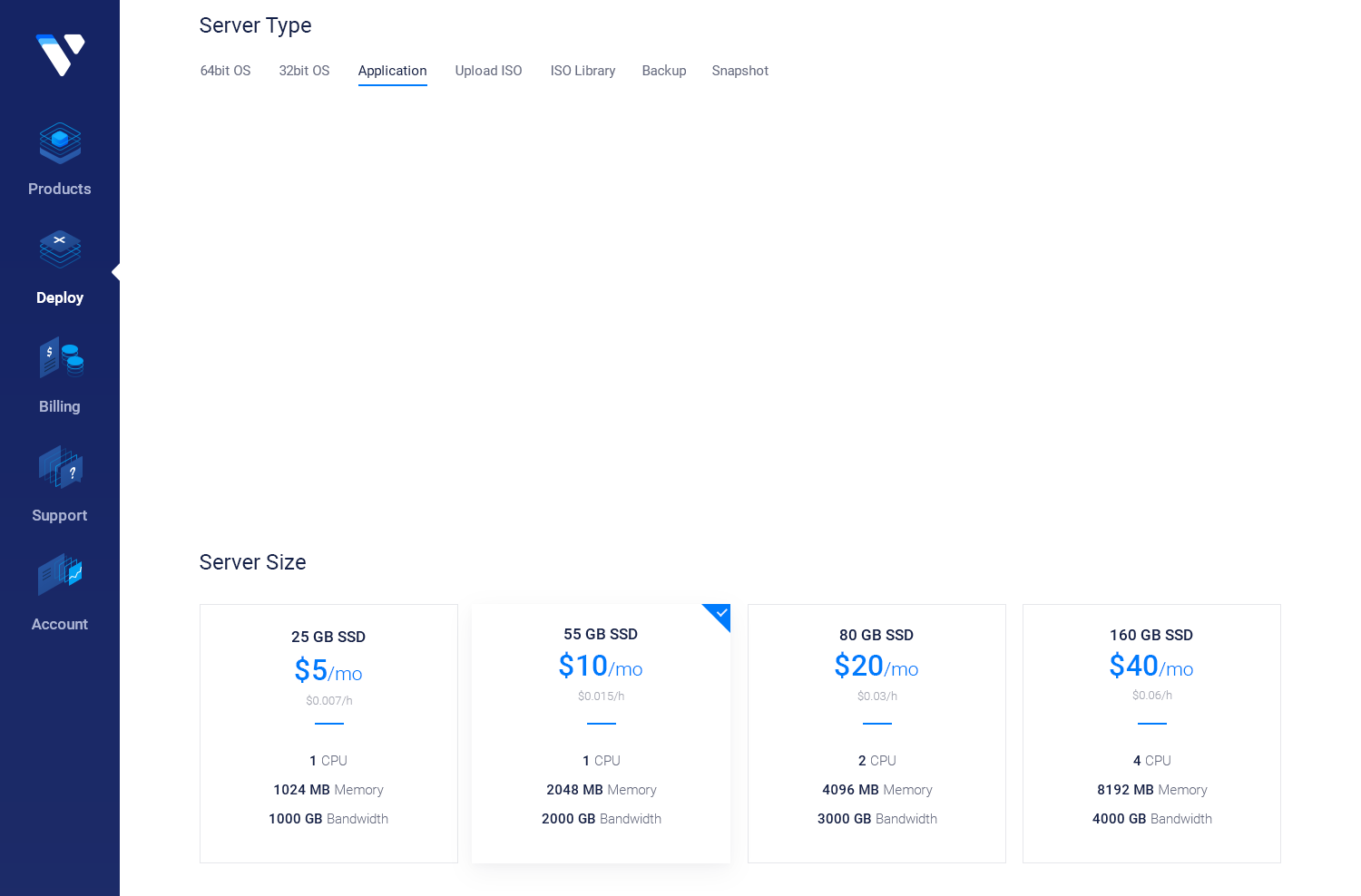 Preview of the Vultr server deploy page control panel for SigNoz on a web browser.