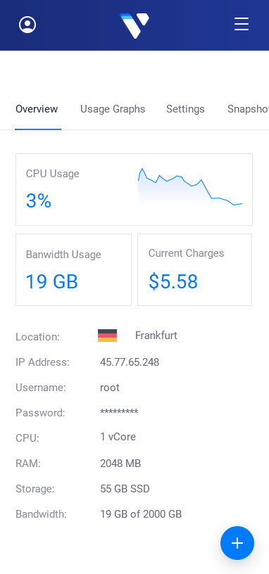 Preview of the Vultr management interface for SigNoz on a mobile device.
